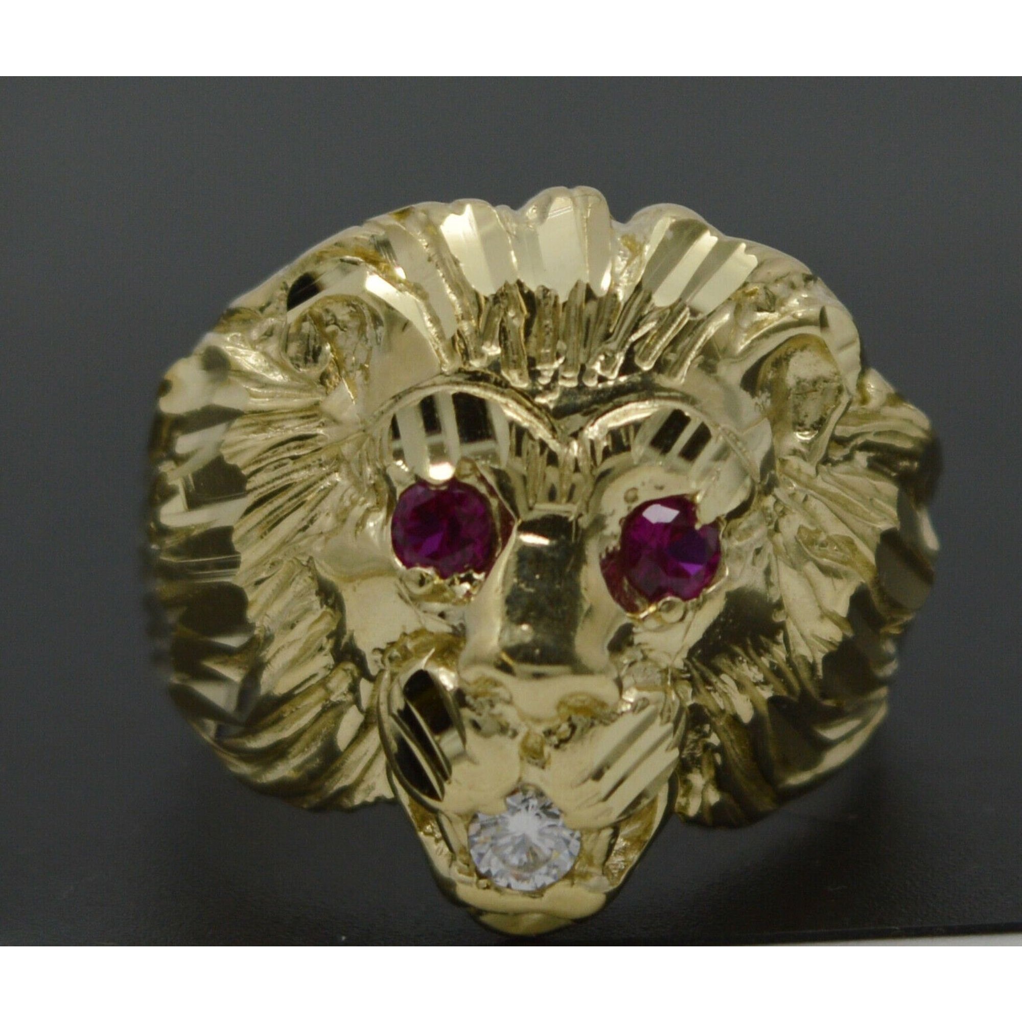 Real Solid 10k Yellow Gold Mens Lion Head Ring Cz 22mm All Sizes 931$